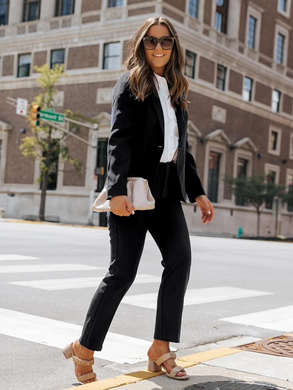 Women's Black Two Piece Pant Blazer Suit Set Dressy Business Professional, 3XL
